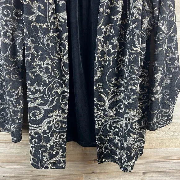 Catherines Womens Shirt One Piece Cardigan Blouse Twofer Black Gold Elegant 1X - Picture 3 of 7